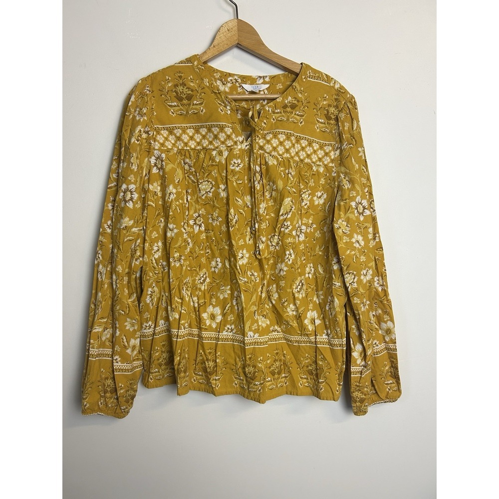 time & tru top blouse Plus Size XXL Floral Mustard Boho Western‎ Cowgirl